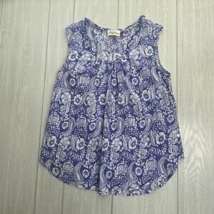 Hester & Orchard Women's Blue & White Floral Paisley Sleeveless Blouse Top Large